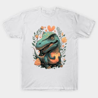 cute floral dinosaur gift ideas, dinosaur tees, dinosaur stickers T-Shirt